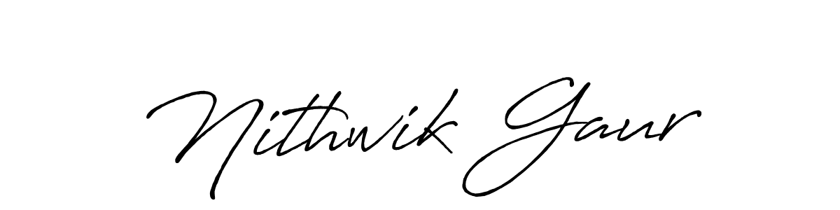 The best way (Antro_Vectra_Bolder) to make a short signature is to pick only two or three words in your name. The name Nithwik Gaur include a total of six letters. For converting this name. Nithwik Gaur signature style 7 images and pictures png