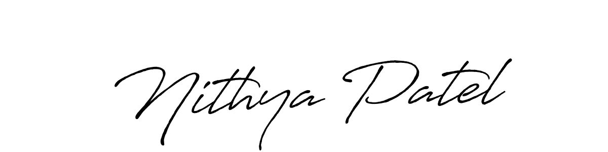How to make Nithya Patel name signature. Use Antro_Vectra_Bolder style for creating short signs online. This is the latest handwritten sign. Nithya Patel signature style 7 images and pictures png