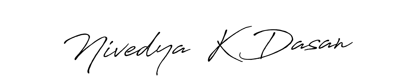 The best way (Antro_Vectra_Bolder) to make a short signature is to pick only two or three words in your name. The name Nivedya  K Dasan include a total of six letters. For converting this name. Nivedya  K Dasan signature style 7 images and pictures png