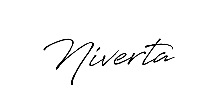 The best way (Antro_Vectra_Bolder) to make a short signature is to pick only two or three words in your name. The name Niverta include a total of six letters. For converting this name. Niverta signature style 7 images and pictures png