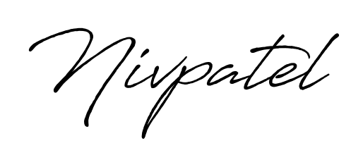A sleek calligraphic signature for name Nivpatel utilizing Antro_Vectra_Bolder styling. Great for adding personal signatures to photos and art. Nivpatel signature style 7 images and pictures png