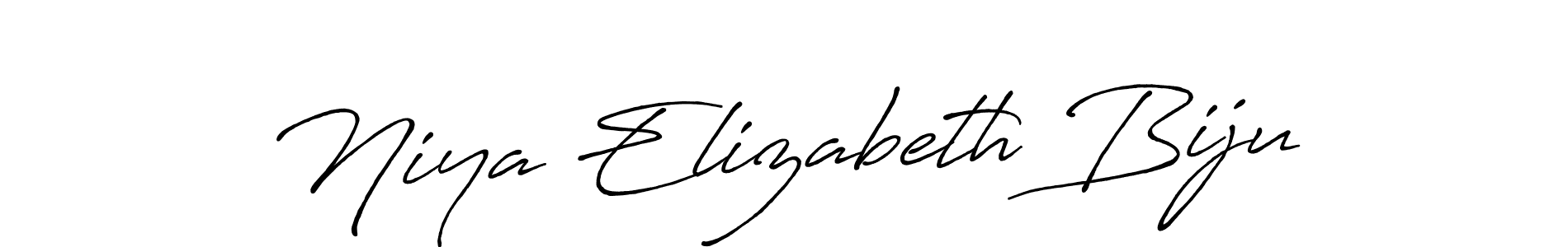 Make a beautiful signature design for name Niya Elizabeth Biju. With this signature (Antro_Vectra_Bolder) style, you can create a handwritten signature for free. Niya Elizabeth Biju signature style 7 images and pictures png