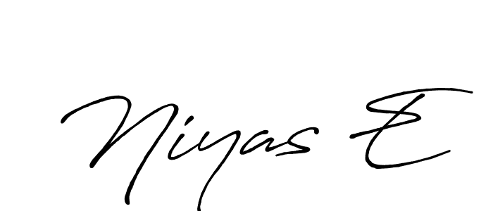 The best way (Antro_Vectra_Bolder) to make a short signature is to pick only two or three words in your name. The name Niyas E include a total of six letters. For converting this name. Niyas E signature style 7 images and pictures png