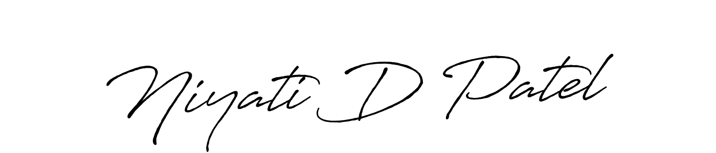 Make a beautiful signature design for name Niyati D Patel. With this signature (Antro_Vectra_Bolder) style, you can create a handwritten signature for free. Niyati D Patel signature style 7 images and pictures png