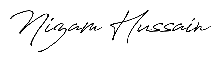 Explore multiple handwriting variations for Nizam Hussain including this stunning Antro_Vectra_Bolder design. Free to use across all platforms. Nizam Hussain signature style 7 images and pictures png