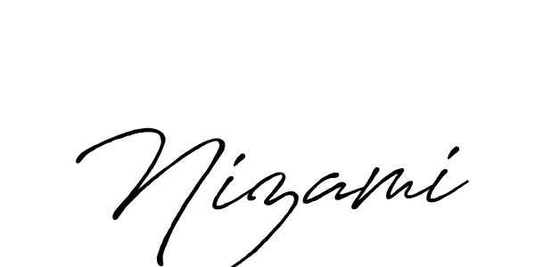 Use a signature maker to create a handwritten signature online. With this signature software, you can design (Antro_Vectra_Bolder) your own signature for name Nizami. Nizami signature style 7 images and pictures png