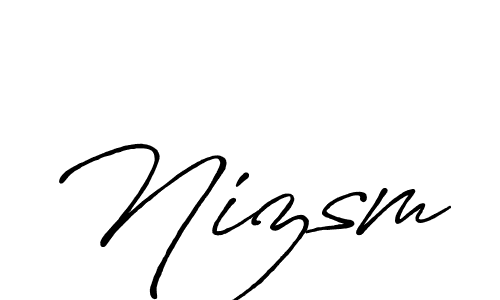 Make a beautiful signature design for name Nizsm. With this signature (Antro_Vectra_Bolder) style, you can create a handwritten signature for free. Nizsm signature style 7 images and pictures png