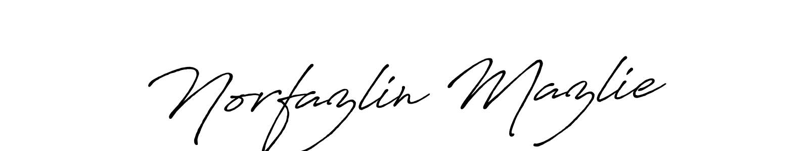 How to make Norfazlin Mazlie name signature. Use Antro_Vectra_Bolder style for creating short signs online. This is the latest handwritten sign. Norfazlin Mazlie signature style 7 images and pictures png