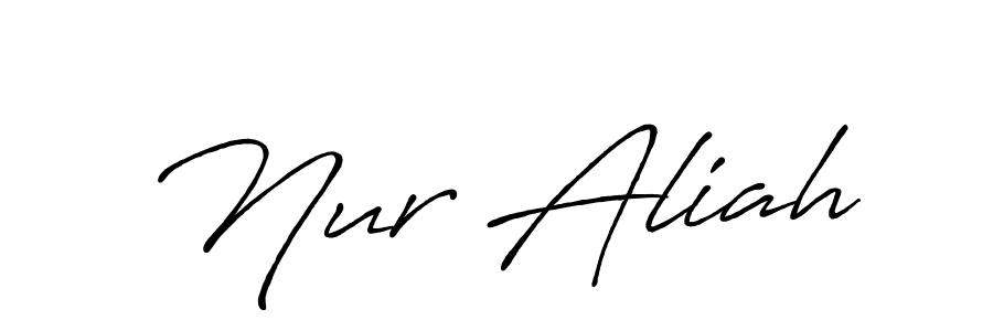 Also You can easily find your signature by using the search form. We will create Nur Aliah name handwritten signature images for you free of cost using Antro_Vectra_Bolder sign style. Nur Aliah signature style 7 images and pictures png