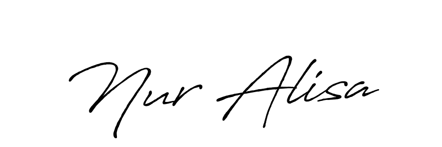 How to make Nur Alisa name signature. Use Antro_Vectra_Bolder style for creating short signs online. This is the latest handwritten sign. Nur Alisa signature style 7 images and pictures png