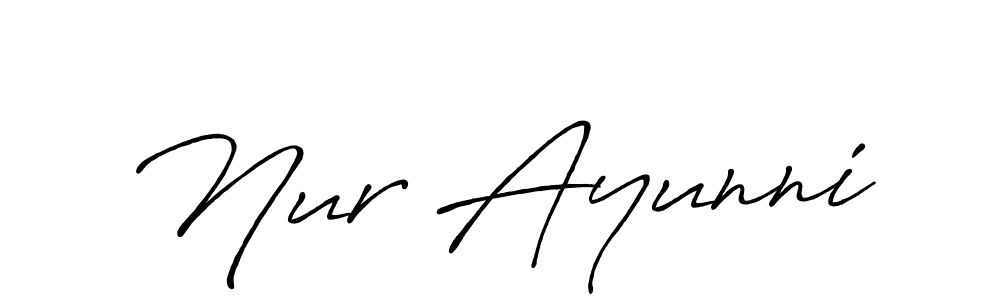 How to make Nur Ayunni name signature. Use Antro_Vectra_Bolder style for creating short signs online. This is the latest handwritten sign. Nur Ayunni signature style 7 images and pictures png