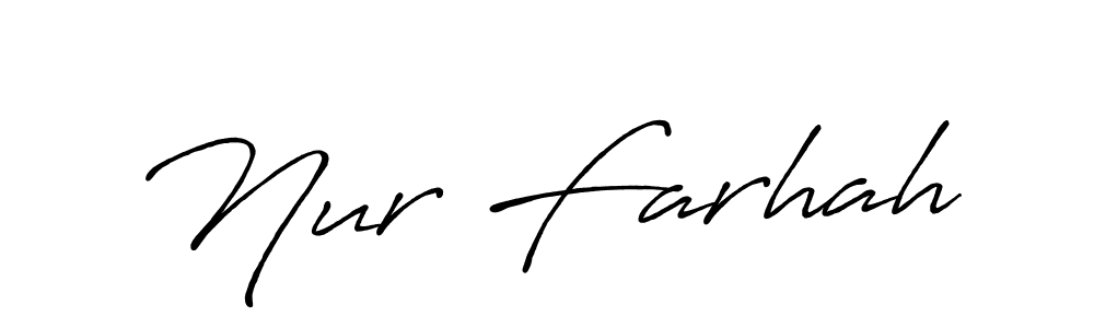 The best way (Antro_Vectra_Bolder) to make a short signature is to pick only two or three words in your name. The name Nur Farhah include a total of six letters. For converting this name. Nur Farhah signature style 7 images and pictures png