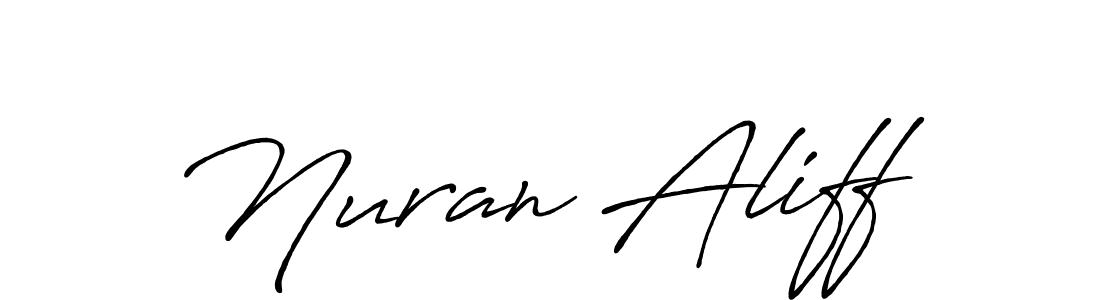 How to make Nuran Aliff name signature. Use Antro_Vectra_Bolder style for creating short signs online. This is the latest handwritten sign. Nuran Aliff signature style 7 images and pictures png