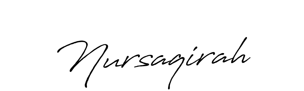 if you are searching for the best signature style for your name Nursaqirah. so please give up your signature search. here we have designed multiple signature styles  using Antro_Vectra_Bolder. Nursaqirah signature style 7 images and pictures png