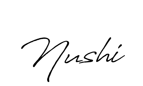 How to make Nushi signature? Antro_Vectra_Bolder is a professional autograph style. Create handwritten signature for Nushi name. Nushi signature style 7 images and pictures png