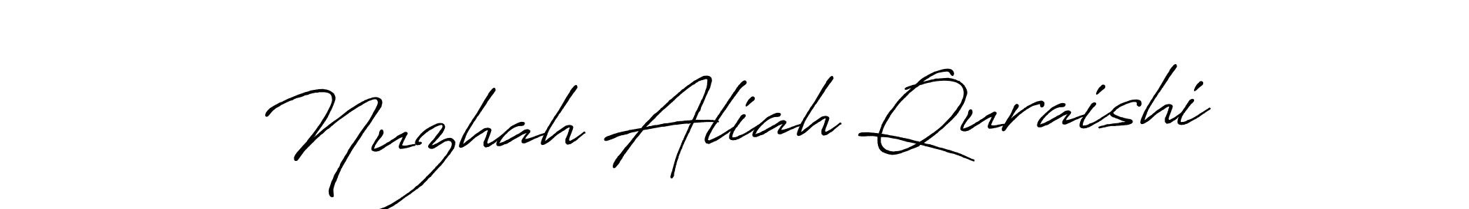 Antro_Vectra_Bolder is a professional signature style that is perfect for those who want to add a touch of class to their signature. It is also a great choice for those who want to make their signature more unique. Get Nuzhah Aliah Quraishi name to fancy signature for free. Nuzhah Aliah Quraishi signature style 7 images and pictures png