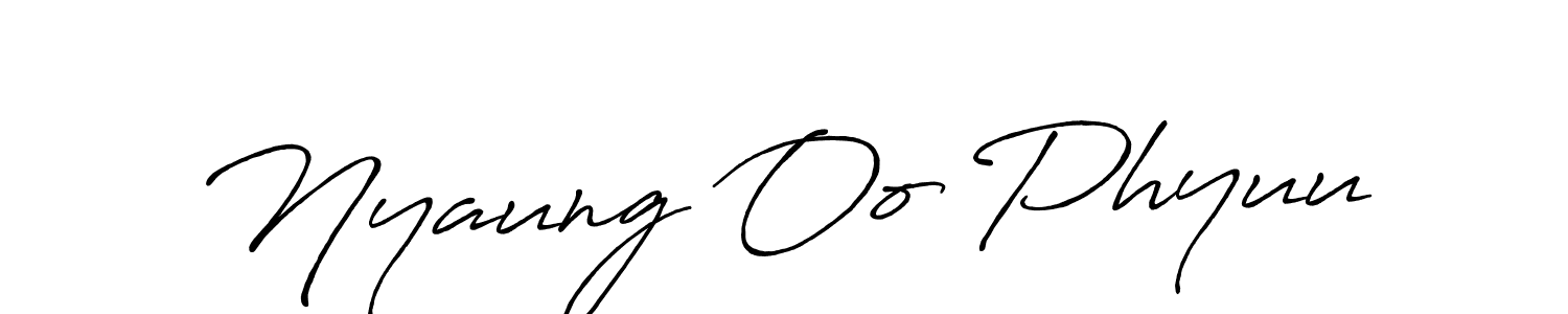 Create a beautiful signature design for name Nyaung Oo Phyuu. With this signature (Antro_Vectra_Bolder) fonts, you can make a handwritten signature for free. Nyaung Oo Phyuu signature style 7 images and pictures png