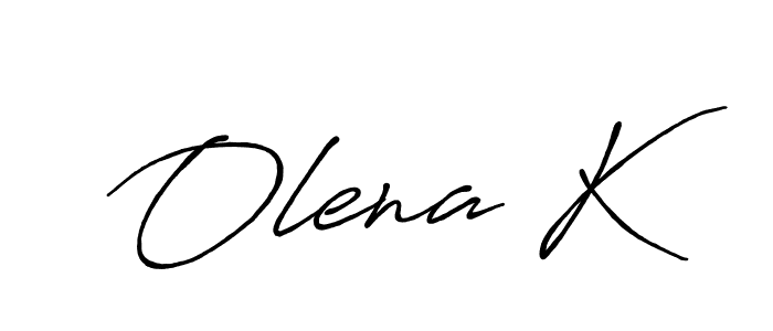 How to make Olena K name signature. Use Antro_Vectra_Bolder style for creating short signs online. This is the latest handwritten sign. Olena K signature style 7 images and pictures png