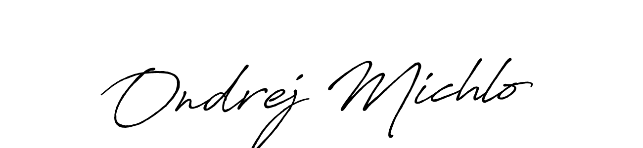 Make a short Ondrej Michlo signature style. Manage your documents anywhere anytime using Antro_Vectra_Bolder. Create and add eSignatures, submit forms, share and send files easily. Ondrej Michlo signature style 7 images and pictures png