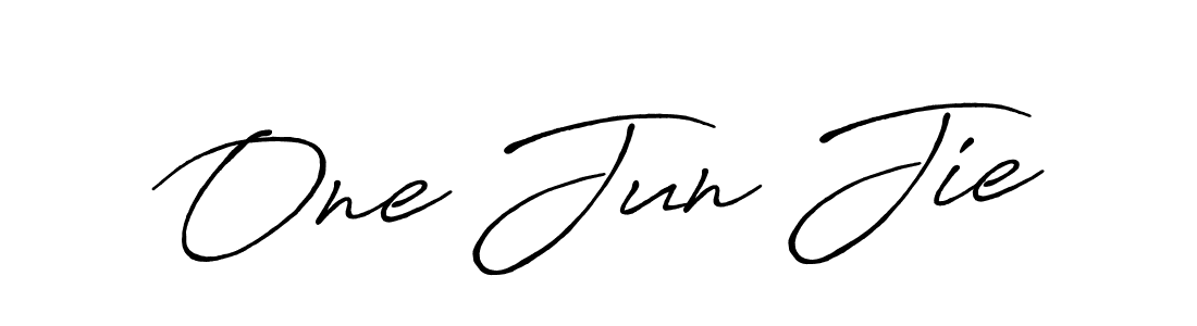 How to make One Jun Jie name signature. Use Antro_Vectra_Bolder style for creating short signs online. This is the latest handwritten sign. One Jun Jie signature style 7 images and pictures png
