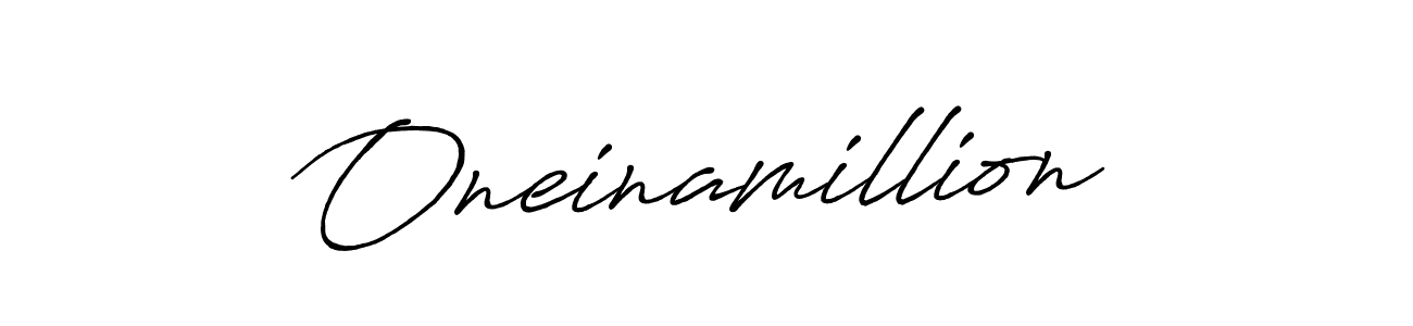 How to make Oneinamillion name signature. Use Antro_Vectra_Bolder style for creating short signs online. This is the latest handwritten sign. Oneinamillion signature style 7 images and pictures png