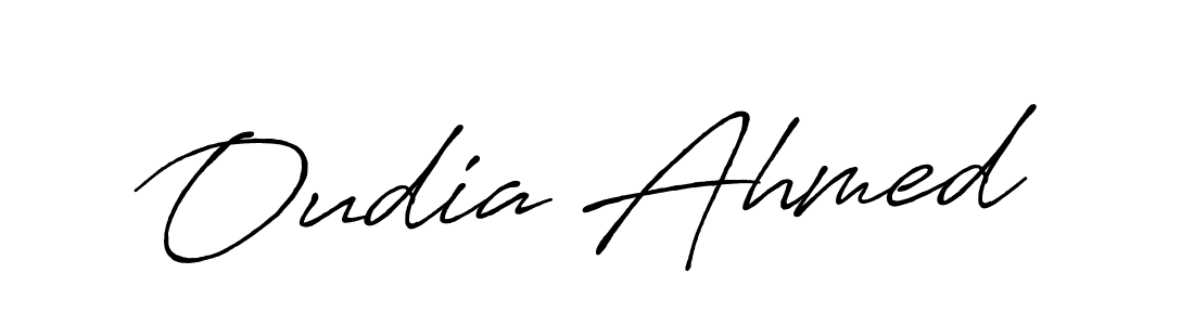 How to make Oudia Ahmed name signature. Use Antro_Vectra_Bolder style for creating short signs online. This is the latest handwritten sign. Oudia Ahmed signature style 7 images and pictures png