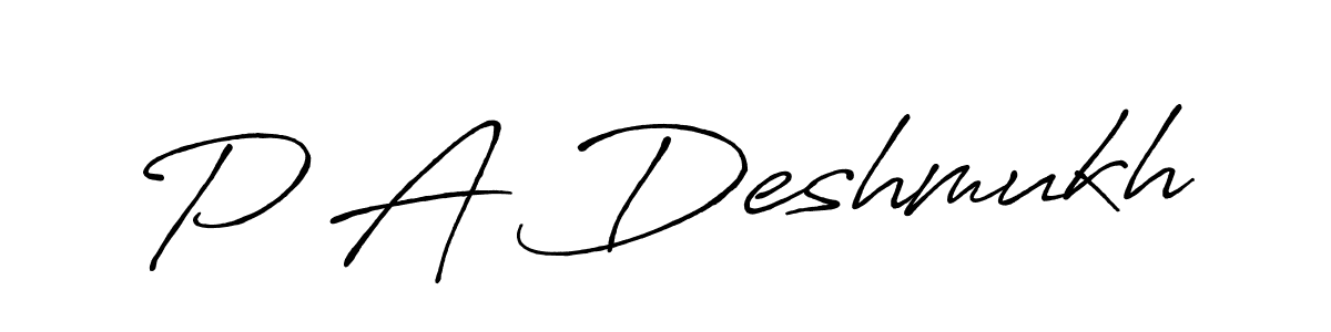 Use a signature maker to create a handwritten signature online. With this signature software, you can design (Antro_Vectra_Bolder) your own signature for name P A Deshmukh. P A Deshmukh signature style 7 images and pictures png