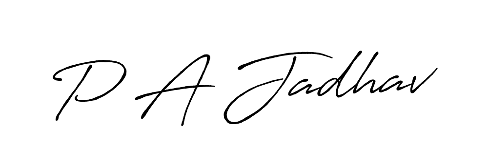 Use a signature maker to create a handwritten signature online. With this signature software, you can design (Antro_Vectra_Bolder) your own signature for name P A Jadhav. P A Jadhav signature style 7 images and pictures png