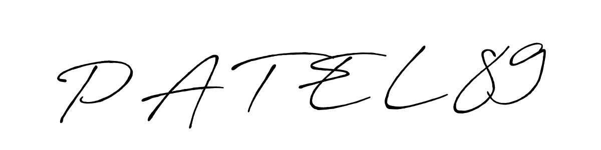 Design your own signature with our free online signature maker. With this signature software, you can create a handwritten (Antro_Vectra_Bolder) signature for name P A T E L 89. P A T E L 89 signature style 7 images and pictures png