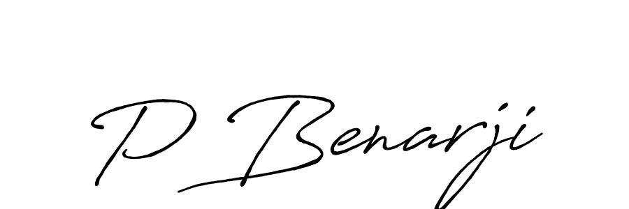 How to make P Benarji name signature. Use Antro_Vectra_Bolder style for creating short signs online. This is the latest handwritten sign. P Benarji signature style 7 images and pictures png