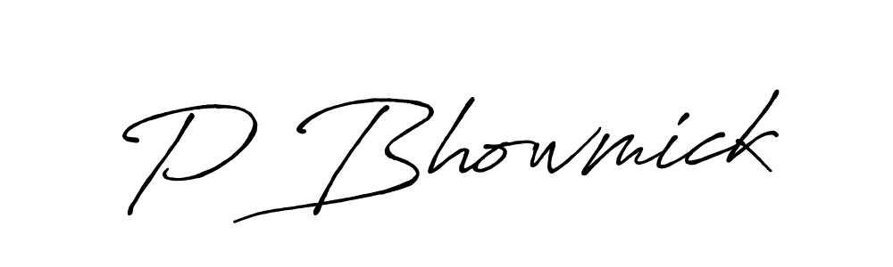 Use a signature maker to create a handwritten signature online. With this signature software, you can design (Antro_Vectra_Bolder) your own signature for name P Bhowmick. P Bhowmick signature style 7 images and pictures png