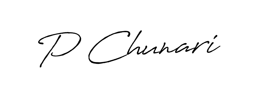 How to make P Chunari name signature. Use Antro_Vectra_Bolder style for creating short signs online. This is the latest handwritten sign. P Chunari signature style 7 images and pictures png