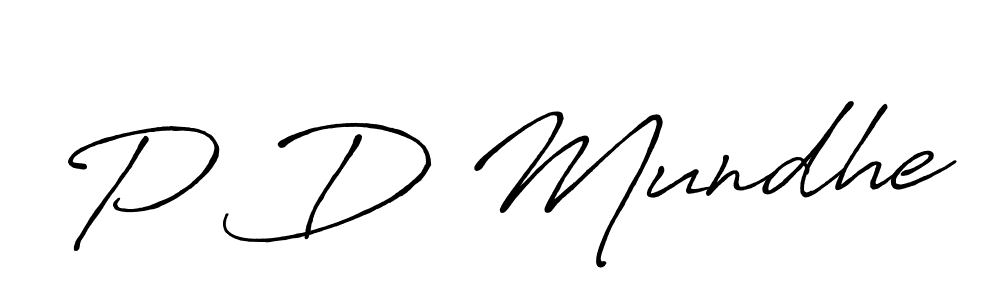 The best way (Antro_Vectra_Bolder) to make a short signature is to pick only two or three words in your name. The name P D Mundhe include a total of six letters. For converting this name. P D Mundhe signature style 7 images and pictures png