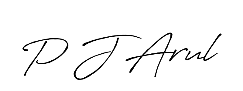 The best way (Antro_Vectra_Bolder) to make a short signature is to pick only two or three words in your name. The name P J Arul include a total of six letters. For converting this name. P J Arul signature style 7 images and pictures png