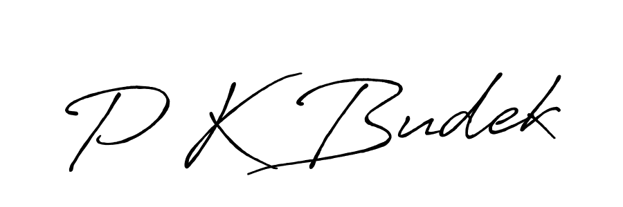 The best way (Antro_Vectra_Bolder) to make a short signature is to pick only two or three words in your name. The name P K Budek include a total of six letters. For converting this name. P K Budek signature style 7 images and pictures png