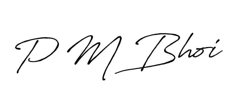 The best way (Antro_Vectra_Bolder) to make a short signature is to pick only two or three words in your name. The name P M Bhoi include a total of six letters. For converting this name. P M Bhoi signature style 7 images and pictures png