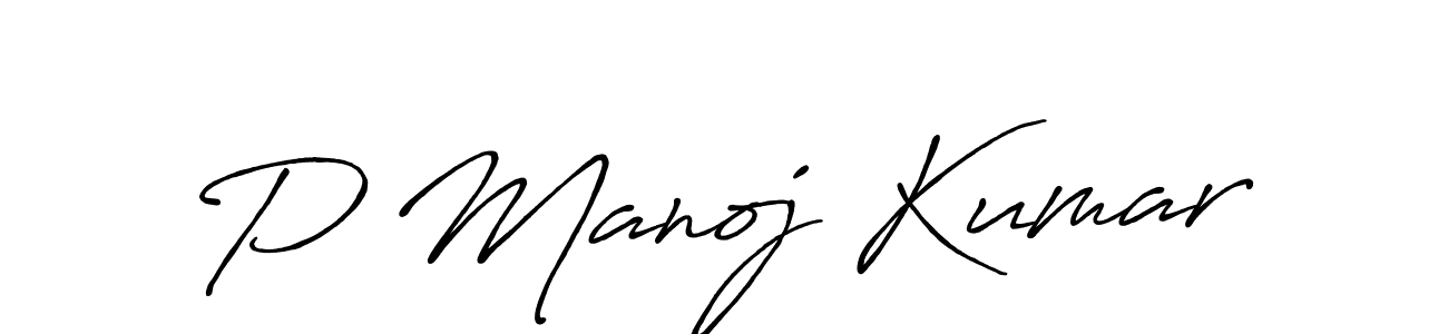 The best way (Antro_Vectra_Bolder) to make a short signature is to pick only two or three words in your name. The name P Manoj Kumar include a total of six letters. For converting this name. P Manoj Kumar signature style 7 images and pictures png