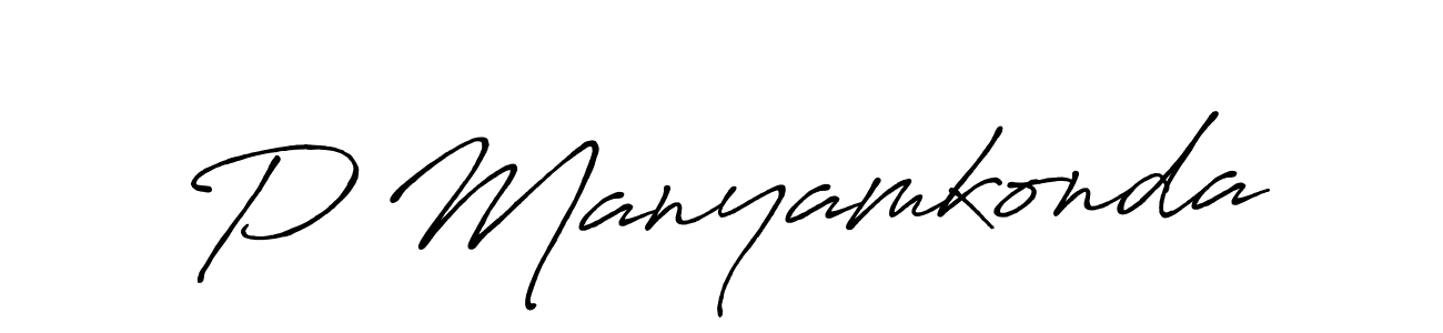 Make a beautiful signature design for name P Manyamkonda. With this signature (Antro_Vectra_Bolder) style, you can create a handwritten signature for free. P Manyamkonda signature style 7 images and pictures png