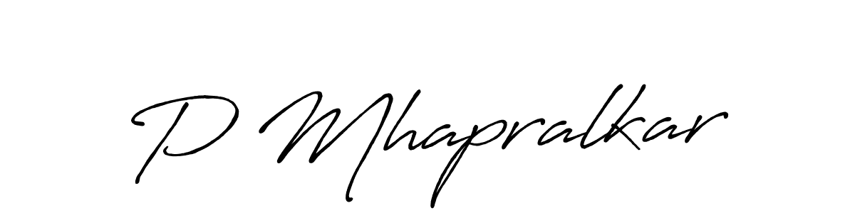 How to make P Mhapralkar name signature. Use Antro_Vectra_Bolder style for creating short signs online. This is the latest handwritten sign. P Mhapralkar signature style 7 images and pictures png