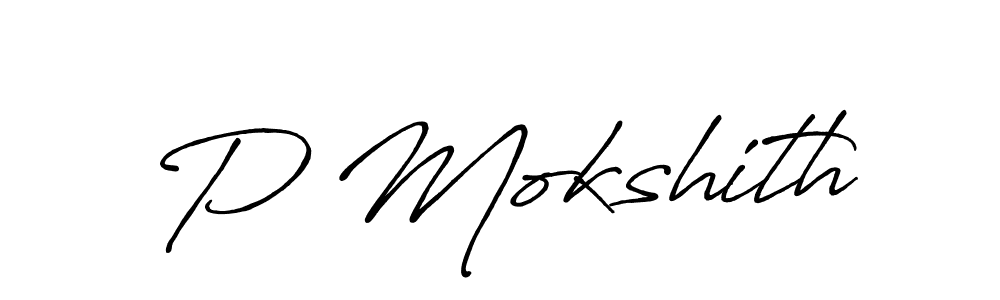 if you are searching for the best signature style for your name P Mokshith. so please give up your signature search. here we have designed multiple signature styles  using Antro_Vectra_Bolder. P Mokshith signature style 7 images and pictures png