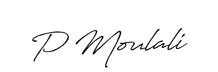 How to make P Moulali name signature. Use Antro_Vectra_Bolder style for creating short signs online. This is the latest handwritten sign. P Moulali signature style 7 images and pictures png