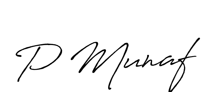 Make a beautiful signature design for name P Munaf. With this signature (Antro_Vectra_Bolder) style, you can create a handwritten signature for free. P Munaf signature style 7 images and pictures png