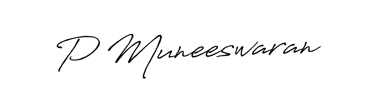 How to make P Muneeswaran name signature. Use Antro_Vectra_Bolder style for creating short signs online. This is the latest handwritten sign. P Muneeswaran signature style 7 images and pictures png