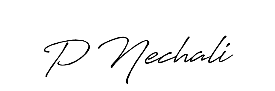 if you are searching for the best signature style for your name P Nechali. so please give up your signature search. here we have designed multiple signature styles  using Antro_Vectra_Bolder. P Nechali signature style 7 images and pictures png