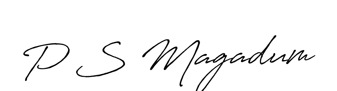 How to make P S Magadum name signature. Use Antro_Vectra_Bolder style for creating short signs online. This is the latest handwritten sign. P S Magadum signature style 7 images and pictures png