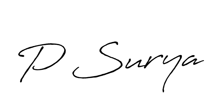 Make a beautiful signature design for name P Surya. With this signature (Antro_Vectra_Bolder) style, you can create a handwritten signature for free. P Surya signature style 7 images and pictures png