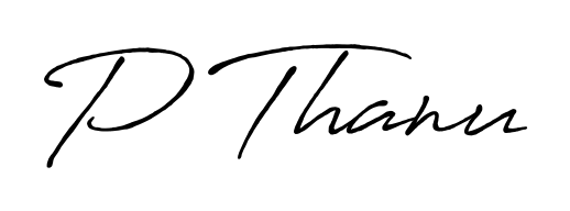 Generate high-definition signature styles for P Thanu. The Antro_Vectra_Bolder typeface ensures crisp legibility and sophisticated design. P Thanu signature style 7 images and pictures png