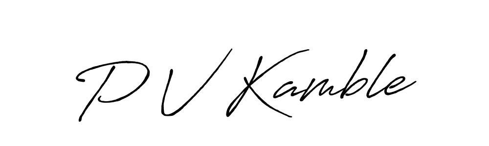 Use a signature maker to create a handwritten signature online. With this signature software, you can design (Antro_Vectra_Bolder) your own signature for name P V Kamble. P V Kamble signature style 7 images and pictures png