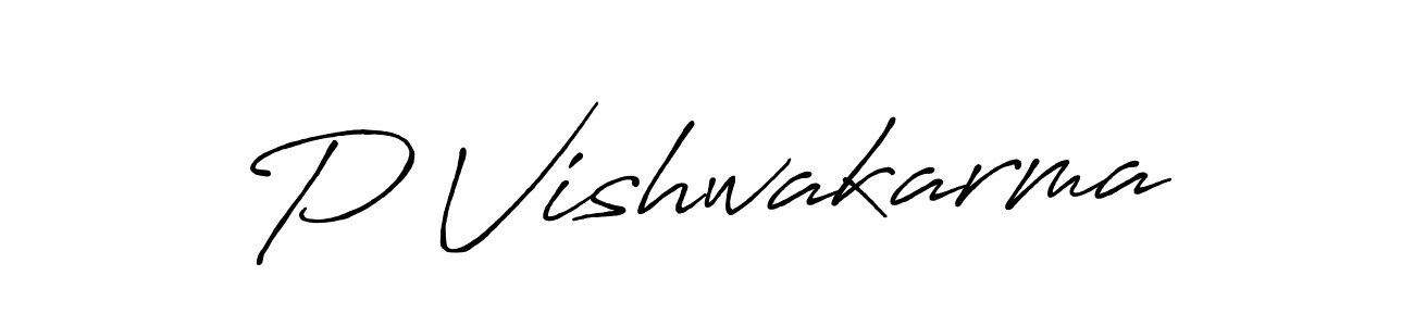 Use a signature maker to create a handwritten signature online. With this signature software, you can design (Antro_Vectra_Bolder) your own signature for name P Vishwakarma. P Vishwakarma signature style 7 images and pictures png