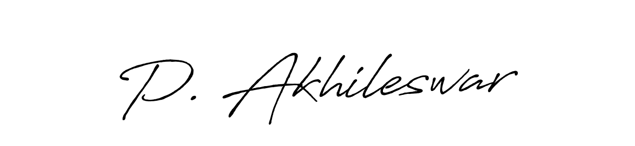 Make a beautiful signature design for name P. Akhileswar. With this signature (Antro_Vectra_Bolder) style, you can create a handwritten signature for free. P. Akhileswar signature style 7 images and pictures png